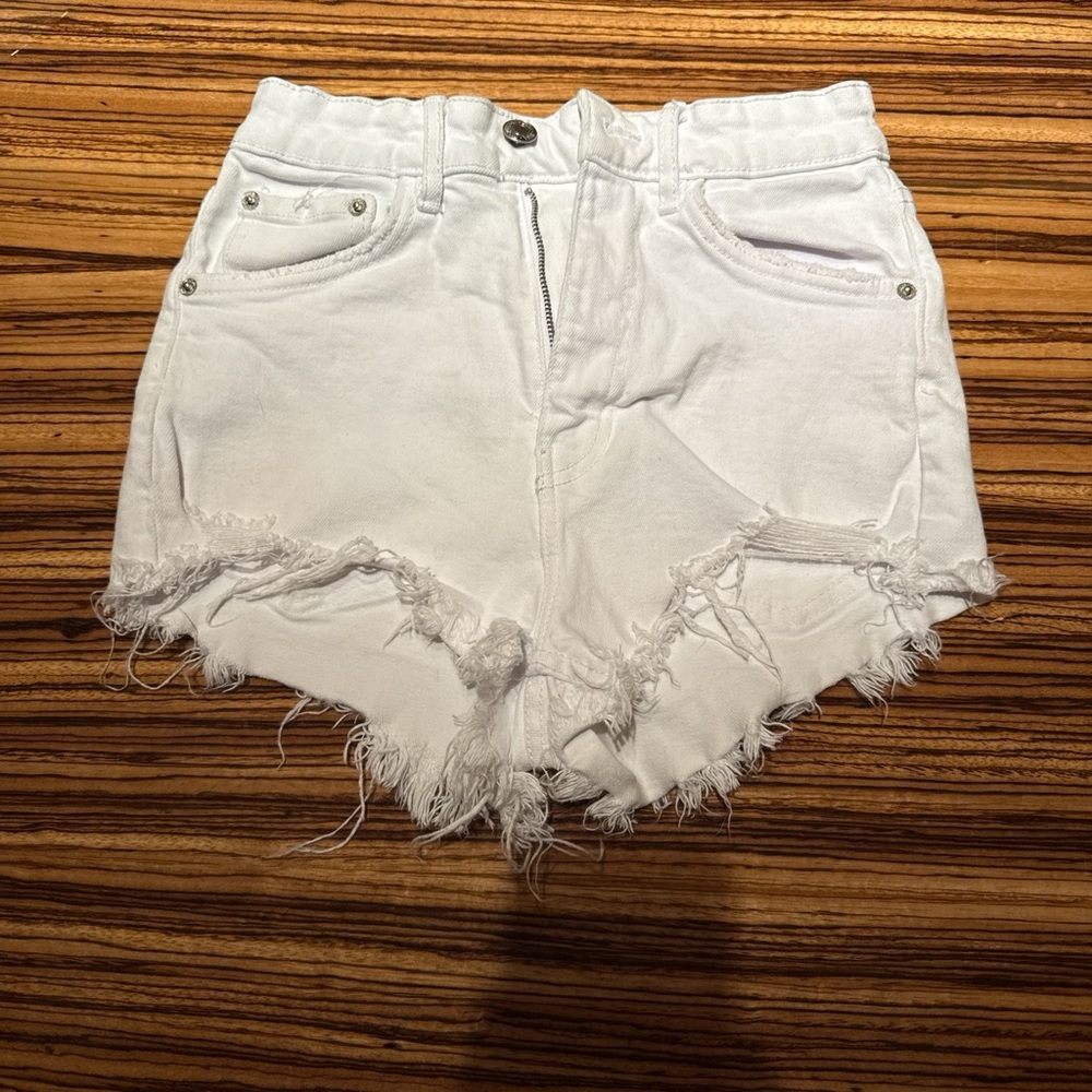 Zara White Distressed Jean Shorts